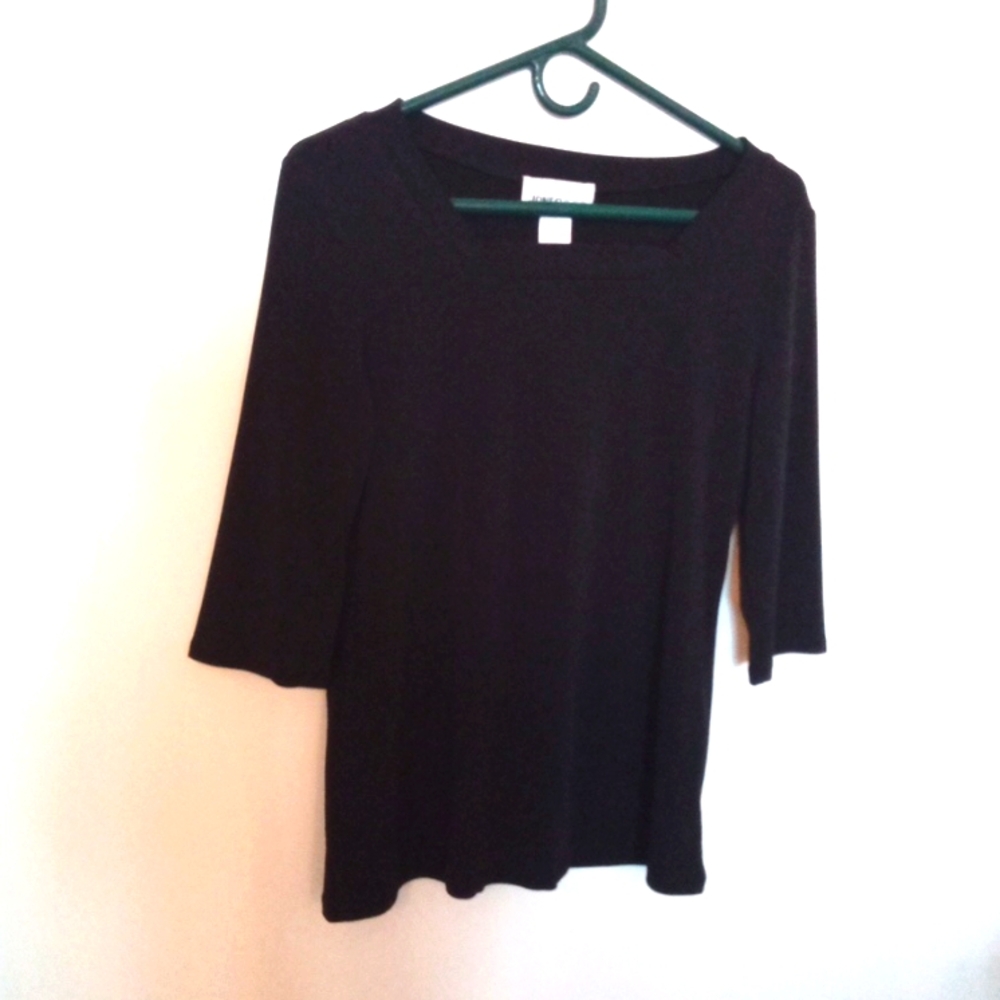 Jones & Co Women's Black 3/4 Sleeve Square Neckline Top Size Large
